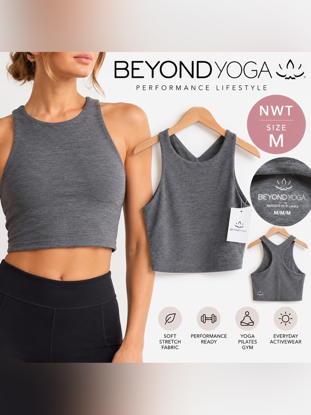 Beyond Yoga Gray Racerback Crop Tank Top NWT Medium M